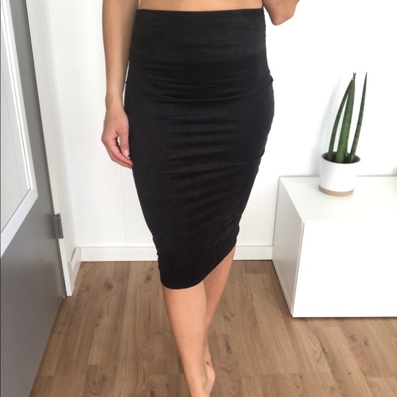 Faux Leather Black Pin Skirt (soft/flexible) - Picture 1 of 5